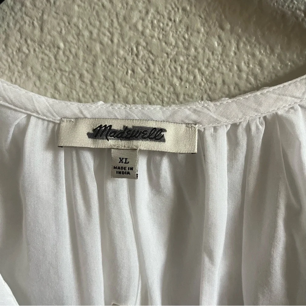 Madewell White Ruffle Front V-Neck Blouse